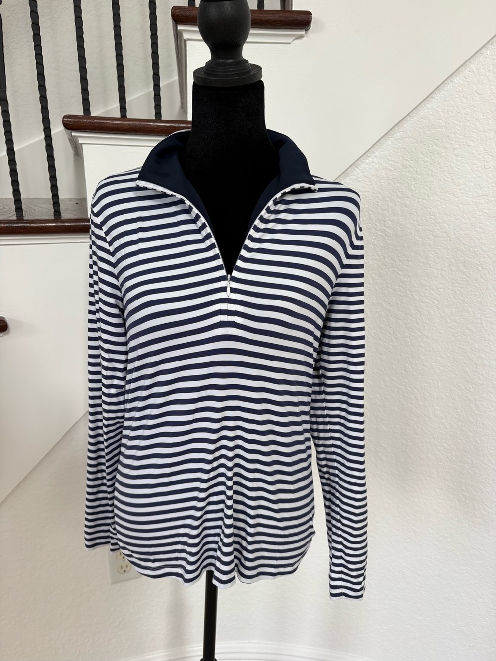 J. McLaughlin Striped Half-Zip Pullover - Navy & White